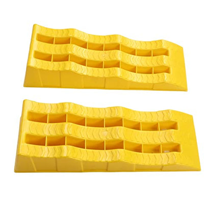 Fabater RV Leveling Ramps, Heavy Duty Molded Plastic Anti Slip Surfaces 3 Level Gradual Increments Vehicle Ramps, Car with 2 Pack for Trailer SUV RV Car on Uneven Ground
