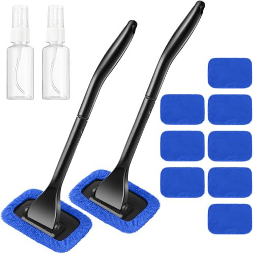 Frienda 2 Set Windshield Cleaner Tool Inside Car Windshield Cleaning Wand Auto Window Cleaner with Detachable Handle, 8 Reusable Microfiber Pads and 2 Spray Bottles for Car Interior(Blue) - color: Blue