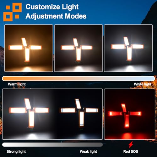 13200mAh Rechargeable Solar Work Light with Folding Stand and Carrying Bag, AODOO 8000 Lumen Stepless Dimmable , White/Warm/Nature White/RED(SOS) with Detachable Tripod (Orange(Remote)) - color: Orange(Remote)