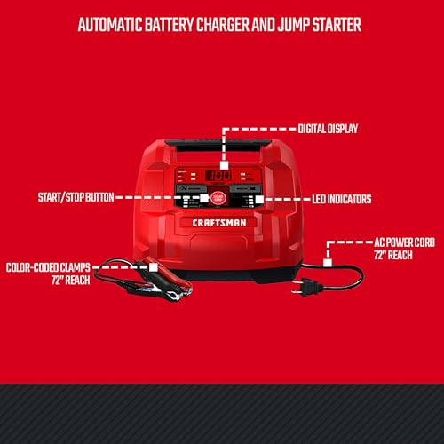CRAFTSMAN 6A Car Battery Charger and 100A Engine Starter, 6-in-1 Solution, Battery Maintainer, 30A Boost, for 6V/12V Power Sport, Automotive, and Marine Batteries, CMXCESM253