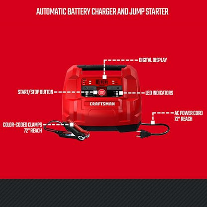 CRAFTSMAN 6A Car Battery Charger and 100A Engine Starter, 6-in-1 Solution, Battery Maintainer, 30A Boost, for 6V/12V Power Sport, Automotive, and Marine Batteries, CMXCESM253