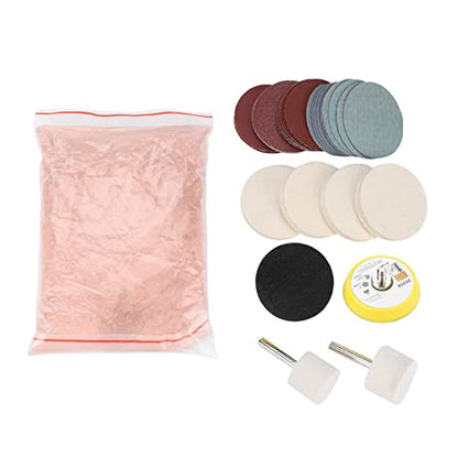 Glass Polishing Kit Cerium Oxide Powder 230g for Car Windshield Scratch Removal 7 Piece Drill Attachment Set with Wool Felt Polishing Wheel Disc Sandpaper 150 to 7000 Grit