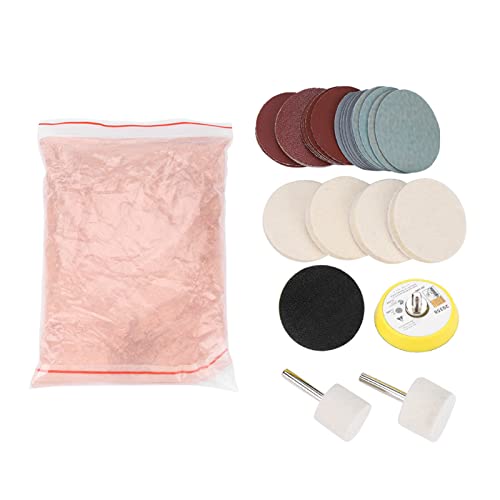 Glass Polishing Kit Cerium Oxide Powder 230g for Car Windshield Scratch Removal 7 Piece Drill Attachment Set with Wool Felt Polishing Wheel Disc Sandpaper 150 to 7000 Grit