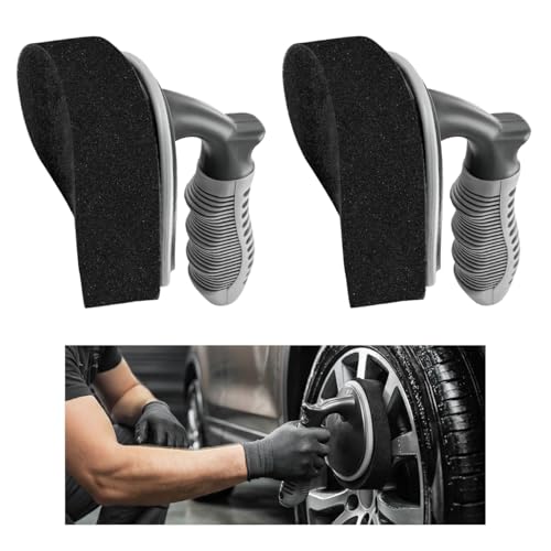 2 PCS Car Tire Shine Applicator, High-Density Sponge Tyre Dressing Applicator Pad with Curved Handle, Reusable Wheel Polishing Brush Auto Detailing Foam for Applying Tire Shine - color: 2pcs