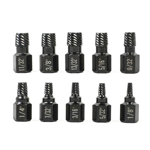 10 Pcs Screw Extractor Set, Alloy Steel Damaged & Stripped Screw Remover, Bolt Extractor Kit for Home and Professional Use - color: Black