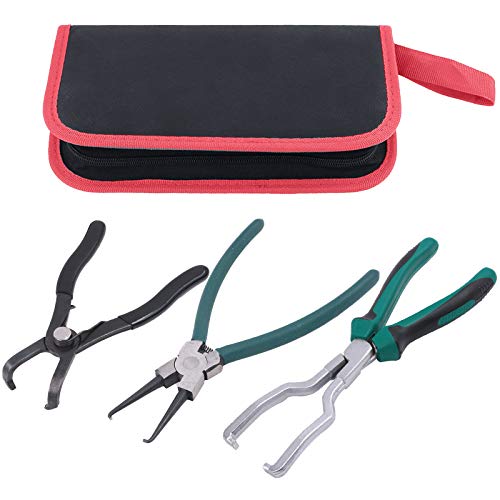 Hilitchi Fuel Line Petrol Clip Pipe Pliers 9 Inch Fuel Filter Calipers Fuel Line Pliers and 80 Degree Disconnect Pliers Push Pin Pliers Set (Pack of 3)