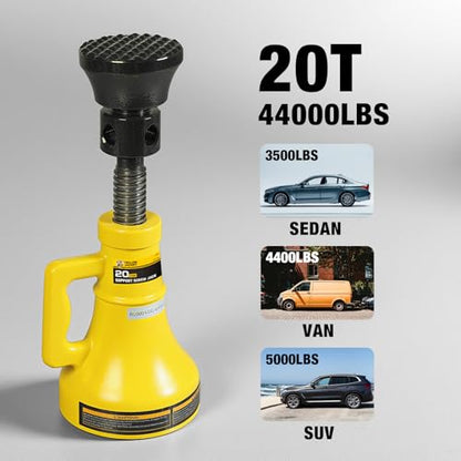 YELLOW JACKET 20 Ton Professional Car Support Screw Jack for House Construction Bridge Stabilization, Yellow (40,000 LBs) - size: 20 TON