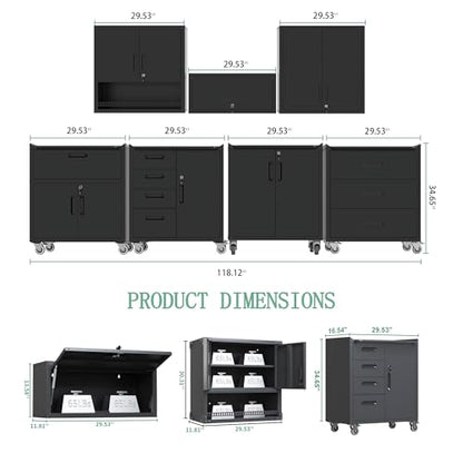 Metal Tool Cabinet,Garage Storage Cabinet System,Wall Cabinet & Locking Rolling Tool Cabinet with Doors and Adjustable Shelves,Steel Tool Cabinets for Home - color: Black