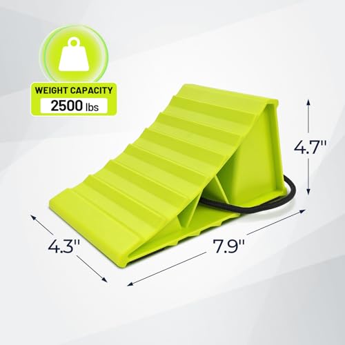 HOXWELL 2 Pair Wheel Chocks for Travel Trailers, Non Slip Heavy Duty Green Wheel Chock with Rope, Lightweight Wheel Stoppers for Cars Campers Trucks RVs, Easy to Carry & Suitable for Most Tyre Sizes - size: Green-2 Pairs