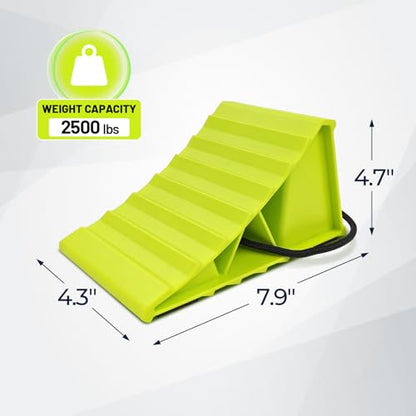 HOXWELL 2 Pair Wheel Chocks for Travel Trailers, Non Slip Heavy Duty Green Wheel Chock with Rope, Lightweight Wheel Stoppers for Cars Campers Trucks RVs, Easy to Carry & Suitable for Most Tyre Sizes - size: Green-2 Pairs