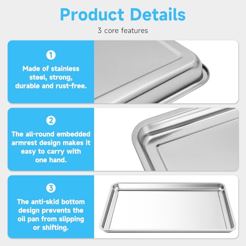 2-Pack Stainless Steel Oil Drip Pan, 24x16x1.9'' Oil Drip for Car | 1.9'' High Lip Anti-Splatter, Rust-Proof, Deform-Resistant, Large Drip Tray Oil Catch Pan for Under Car Garage Floor Clean