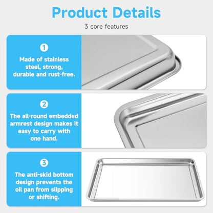 2-Pack Stainless Steel Oil Drip Pan, 24x16x1.9'' Oil Drip for Car | 1.9'' High Lip Anti-Splatter, Rust-Proof, Deform-Resistant, Large Drip Tray Oil Catch Pan for Under Car Garage Floor Clean