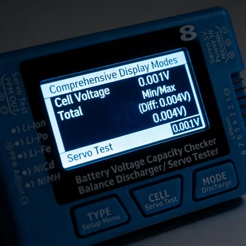 RC 8 Digital Battery Tester with LCD Display Manage 8 LiPo Life Li Ion Batteries Voltage Tester Compatible with 2-8S NiCd NiMH Battery Monitor Dual-Function Capacity Checker