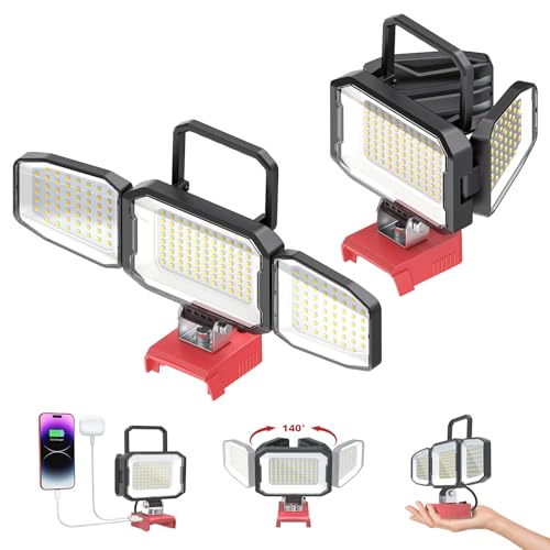 2PCS LED Work Light Compatible with Milwaukee 18V Battery, 150W 15000LM Flood Light, 6500K Daylight 3-Head Adjustable, USB Type-C&2 Brightness Modes Portable Flashlight Job Site Light (Tool Only) - size: 2PCS Compatible with Milwaukee