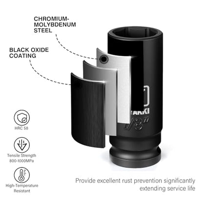 1/2" Drive 7/8" Deep 6 Pt CR-MO SAE Impact Socket for Axle Nuts - size: 7/8"in., style: 1/2" Drive Deep