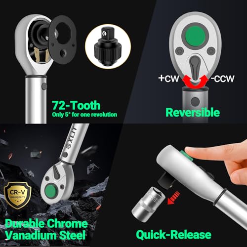 3/8" Drive Click Torque Wrench, 5-45 Ft-Lb/6.8-61Nm Dual-Direction Adjustable 72 Tooth Ratchet, ±3% Accuracy Precisio Low Torque Wrench for Spark Plugs, Bike, Motorcycle and Car Repair - size: 3/8", 5-45 ft-lb