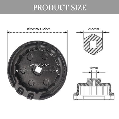 Salior 64mm Oil Filter Wrench,Aluminum Alloy Quickly Oil Filter Removal Tool Compatible with Lexus Toyota Tundra RAV4 Sienna 2.5L to 5.7L Engines Oil Filter Socket (Black)