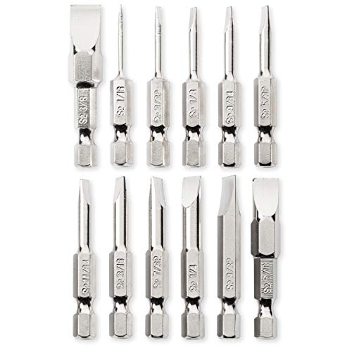 Slotted Screwdriver Bit Set | Premium12pc Complete SAE Set Bit Holder and Storage case Precision 1/4in Hex Shank Magnetic Flat Head Drive Bits Set 2 in Long Security Set for Drill Impact Drivers - style: SLOTTED (SAE)