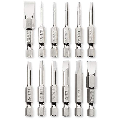 Slotted Screwdriver Bit Set | Premium12pc Complete SAE Set Bit Holder and Storage case Precision 1/4in Hex Shank Magnetic Flat Head Drive Bits Set 2 in Long Security Set for Drill Impact Drivers - style: SLOTTED (SAE)