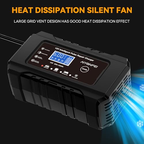 6A 12V Car Battery Charger Smart Maintainer Trickle Charger, Black | Smart Battery Desulfator, Temperature Compensation, for Car Truck Motorcycle, Lawn Mower Marine - color: Black