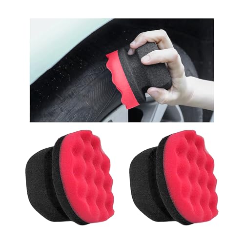 2PCS Large Tire Shine Applicator, Reusable Car Detailing Foam Hex Grip Dressing Pad, Durable Polishing Sponge Tool for Applying Tire Shine,Universal Cleaning Supplies for Wheel Care (Red) - color: Red, Large