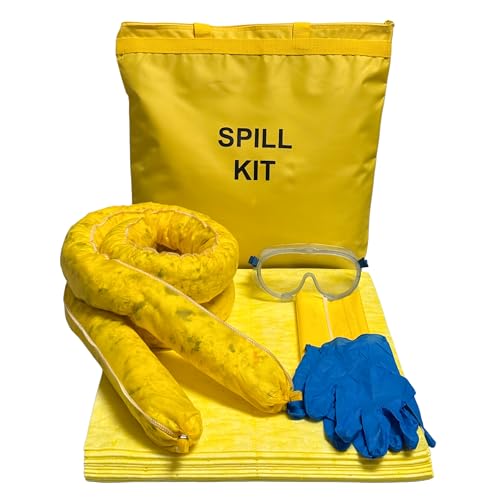 Spill Kit - Hazmat Absorbents - Portable Bag Spill Kit - Spill Pads & Absorbent Socks for Water, Oil Spill Clean Up & More - Absorb 5 Gallons of Any Fluid (Made in USA)