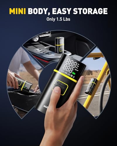 AUXITO Tire Inflator Portable Air Compressor - 150PSI Bike Pump 1Min Fast Inflate with Tire Pressure Gauge, 5200 mAh, LED Light, Car Accessories Air Pump for Auto, Moto, Bike Car Gifts for Men - size: 5200mAh