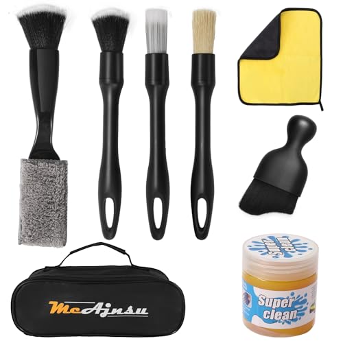 8-Piece Car Interior Detailing Kit - 160g Non-Sticky Gel (128% More Than 70g), Ultra-Soft Detail Brush, Boars Hair Brushes, Dual-Head Vent Brush, Towel & Bag | for Cars, Trucks, SUVs