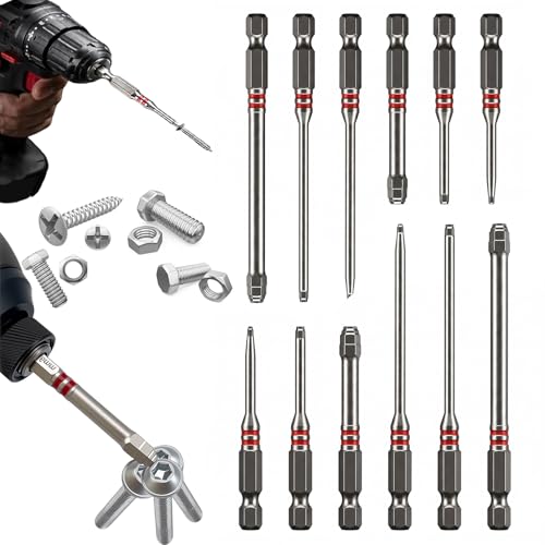 12 Piece Pagoda Shaped Drill Bit, Hex Bit Set, Magnetic Screwdriver Bits, Pagoda Design, Suitable for Hexagonal Sizes of 1.5-2mm, 2.5-3mm, 4-5-6mm, for Drills and Wrenches