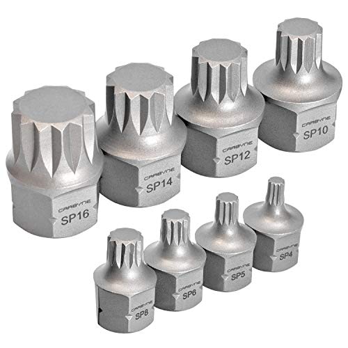 CARBYNE 8-Piece XZN Triple Square Stubby Low Profile Bit Socket Set, 4mm to 16mm, 12 Point Spline, S2 Steel, Dual Drive Internal Square and External Hex for Tight Confined Spaces - size: XZN Triple Square