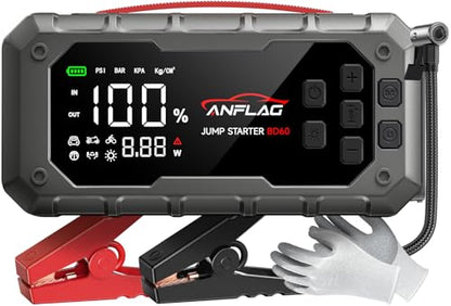 10-in-1 Car Jump Starter with Air Compressor, 8000A 160PSI Jump Starter Jump Box(All Gas/14L Diesel), PD65W Charging Battery Jumper Starter Portable Jumper Cable with 160W DC, Gloves, Lights