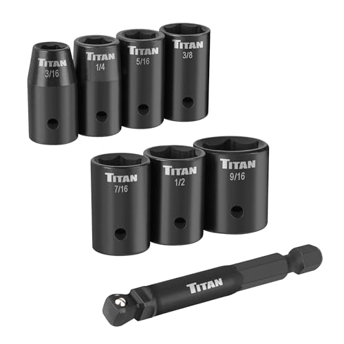 Titan 46001 8-Piece 1/4-Inch Drive SAE Shallow Impact Socket Set, 6-Point, SAE Sizes 3/16 to 9/16-Inch - size: 8-Piece SAE Shallow, style: 1/4-Inch Drive