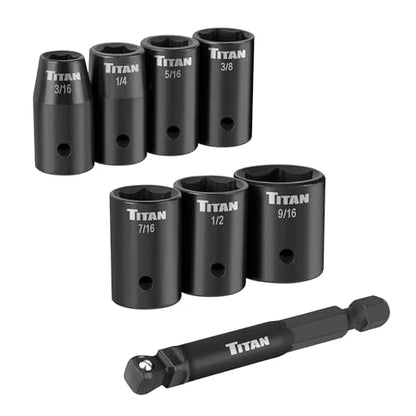 Titan 46001 8-Piece 1/4-Inch Drive SAE Shallow Impact Socket Set, 6-Point, SAE Sizes 3/16 to 9/16-Inch - size: 8-Piece SAE Shallow, style: 1/4-Inch Drive
