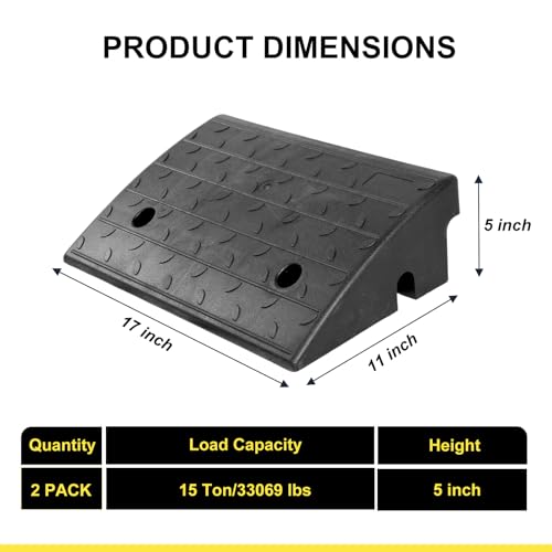 Vlinow Rubber Curb Ramp, 4/5/6/7" Rise Height 2 Pack, Heavy-Duty 33069 lbs Capacity Threshold Ramps, Auto Curb Ramps, Vehicle Ramps, Driveway Curb Ramps for Cars, Wheelchairs, Bikes, Motorcycles - size: 5 inch (2 Pack)