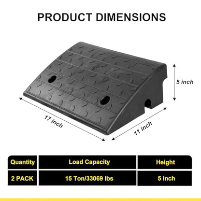 Vlinow Rubber Curb Ramp, 4/5/6/7" Rise Height 2 Pack, Heavy-Duty 33069 lbs Capacity Threshold Ramps, Auto Curb Ramps, Vehicle Ramps, Driveway Curb Ramps for Cars, Wheelchairs, Bikes, Motorcycles - size: 5 inch (2 Pack)