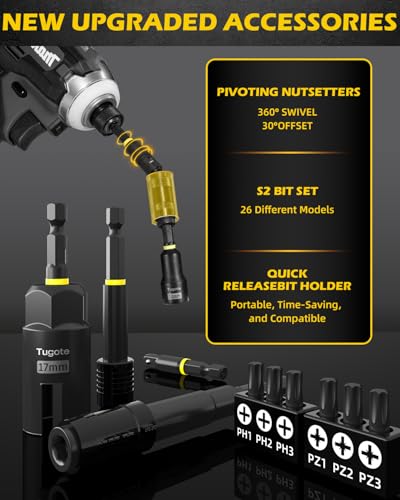 61PCS Magnetic Impact Nut Driver Set, Deep Nut Drivers for Drills Metric & SAE, Socket Adapters, Wing Nut Driver, 1/4'' Quick Change, Bit Extension, Pivoting Nutsetter, S2 Steel Bits, Upgraded Box - style: 61 piece
