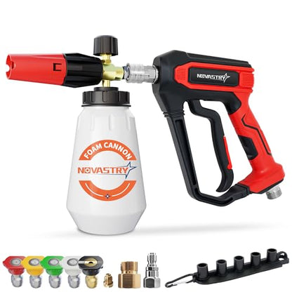 Pressure Washer Gun with Foam Cannon Kit, 1/4" Quick Connect, 5 Spray Nozzles, 1000-4000 PSI Pressure Washer Accessories, M22-14 Adapter & 3/8" Swivel Quick Connector for Car Wash & House Cleaning