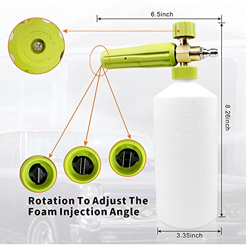Foam Cannon 1 L Bottle Car Wash Snow Foam Lance with 1/4" Quick Connector Pressure Power Jet Washer Quick Release Adjustable Nozzle - color: Foam Gun