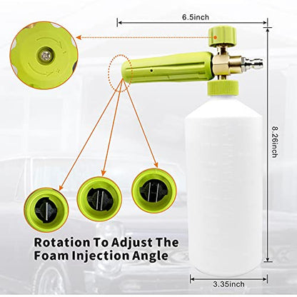 Foam Cannon 1 L Bottle Car Wash Snow Foam Lance with 1/4" Quick Connector Pressure Power Jet Washer Quick Release Adjustable Nozzle - color: Foam Gun