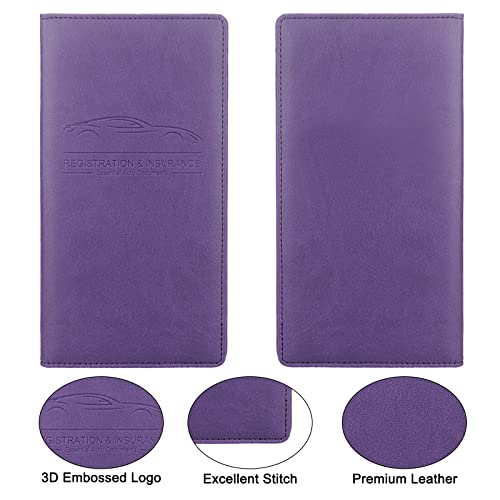 Car Registration and Insurance Holder, Premium Leather Insurance and Registration Holder,vehicle Glove Box Car Organizer, with Magnetic Shut for Cards, Driver License (Purple) - color: 11-Purple