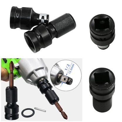 3 Pack Impact Wrench to Impact Driver Adapter 1/2 inch Square Drive to 1/4 inch Hex Socket Adapter Quick Release Screwdriver Bits Holders Chunk Converter for 1/2" Cordless Impact Wrench