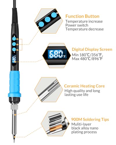 Soldering Iron Kit, 100W High Power Soldering Iron, Fast Heating, Digital Display Temperature Control Accurate 356°F-896°F, Portable Soldering Kit with Protective Cap, Automatic Sleep Mode - color: Baby Blue