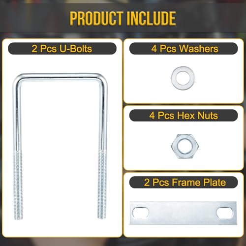 DTGN M10x75x150mm U Bolts Square Kit - 2Set - Carbon Steel U-Bolt Kit with Nuts, Washers, Frame Plate - Good for Pipe, Trailer, Automotive, Leaf Spring Fastener - size: M10x75x150mm