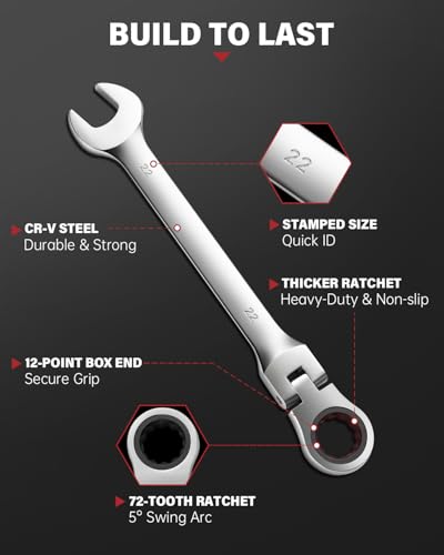 ROTATION 32 Piece Metric Flex-Head Ratcheting Wrench Set, 6-22mm Combination Ratcheting Wrenches with Hex Keys, Bits, and 1/4" Adapter, Chrome Vanadium Steel, Includes Storage Case - size: Metric