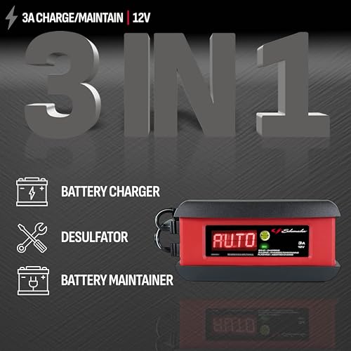 Schumacher Electric 3A Car Battery Charger and Maintainer, 3-in-1 Solution, for 12V Power Sport, Automotive, and Marine Batteries, SP1297