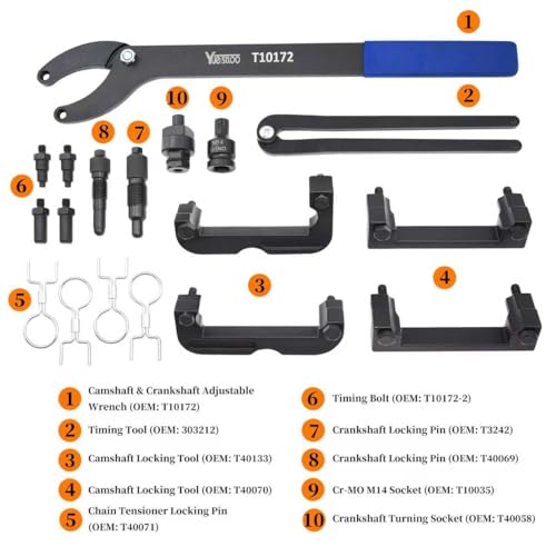 Engine Camshaft Locking Timing Tool Kit, Compatible with VW Audi 2.0 2.4 2.5 2.8 3.0T 3.2 4.2 5.0 5.2, Touareg Q7 Porsche 3.0T, A4 A6 A6L A8 Q5 Q7 R8, Replace OEM T40133 T40070 T40058 T10172 - size: 18PCS