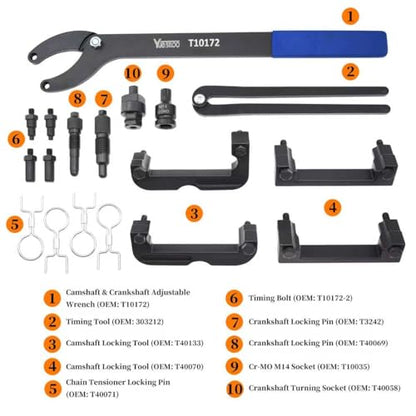 Engine Camshaft Locking Timing Tool Kit, Compatible with VW Audi 2.0 2.4 2.5 2.8 3.0T 3.2 4.2 5.0 5.2, Touareg Q7 Porsche 3.0T, A4 A6 A6L A8 Q5 Q7 R8, Replace OEM T40133 T40070 T40058 T10172 - size: 18PCS