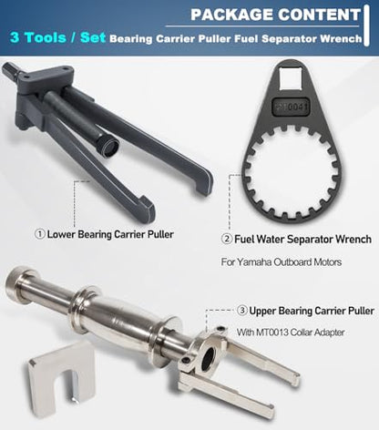 Camoo 3 PCS Lower Bearing Carrier Puller, Upper Bearing Carrier Puller & Fuel Filter Water Separator Wrench for Yamaha, Johnson, Evinrude, Mercury, Honda, Mercruiser Outboard Tool