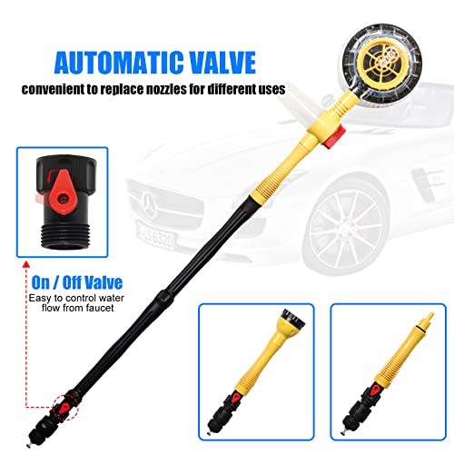 Rotating Car Wash Brush, Car Wash Brush with Long Handle,Automatically Foams Car Wash Kit with Car Cleaning Brush,Pressure Washer Gun and Hose Nozzle for Cars,Yards,Gardens,Pets etc