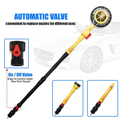 Rotating Car Wash Brush, Car Wash Brush with Long Handle,Automatically Foams Car Wash Kit with Car Cleaning Brush,Pressure Washer Gun and Hose Nozzle for Cars,Yards,Gardens,Pets etc